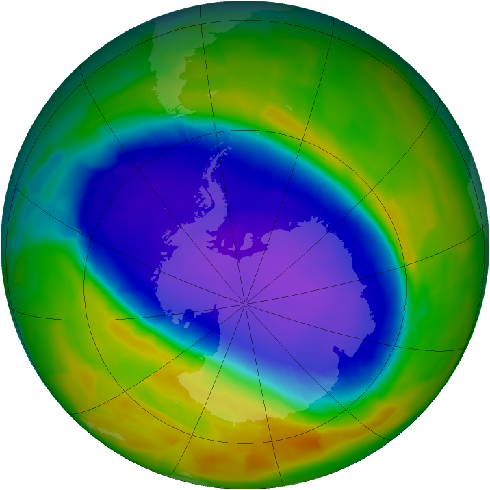 Antarctic ozone map for 15 October 2011